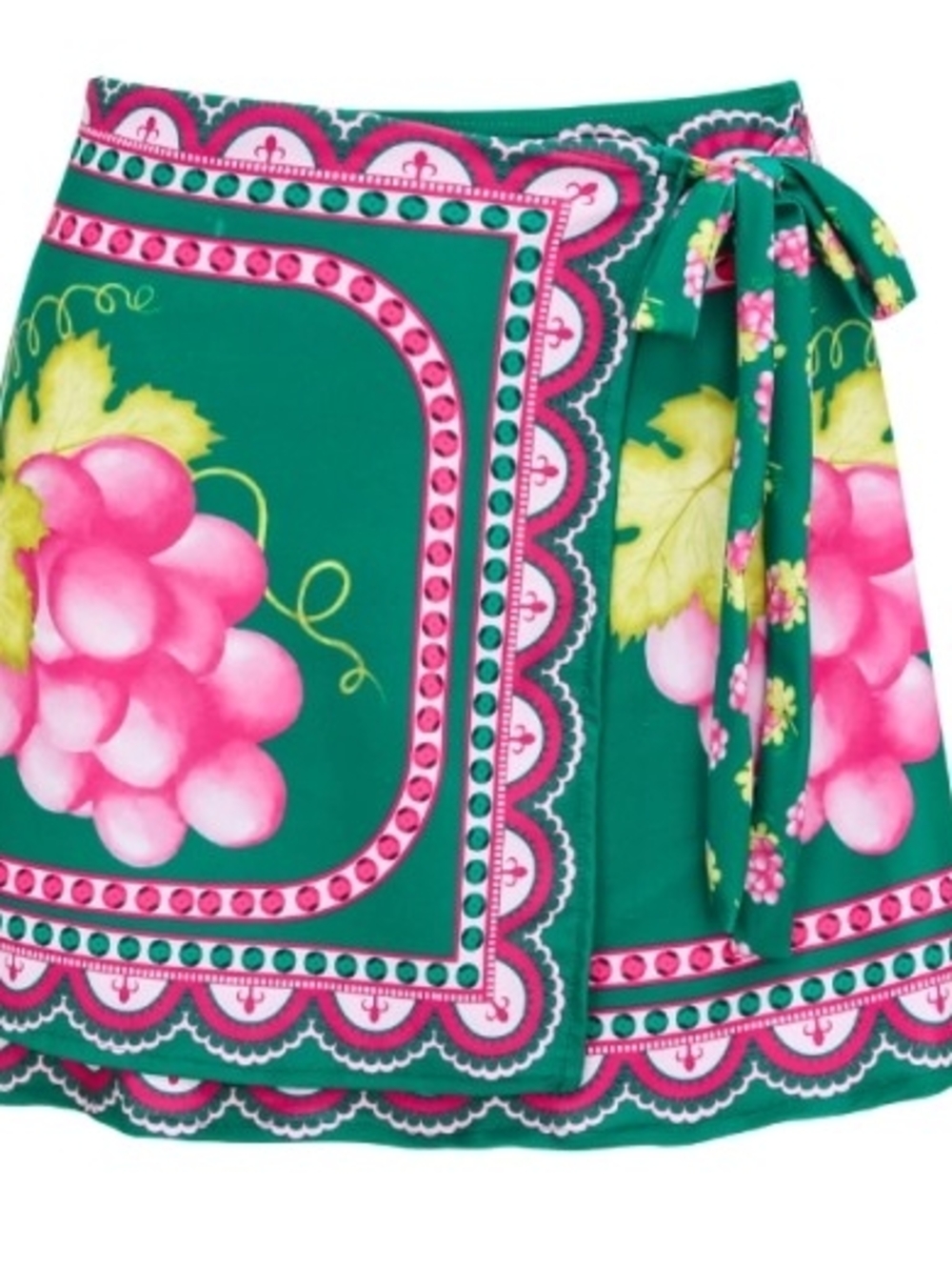Green Pink Grapes Tie-Waist Wrap Mini Skirt Swim Coverup Misses Med